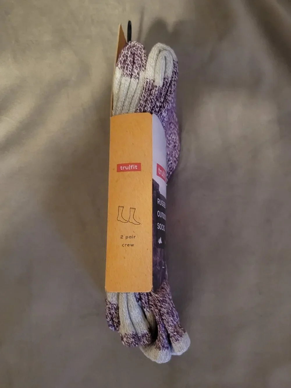 Women's Tru Fit Trufit Rugged Outdoor Socks 2 Pair Long Crew Purple Gray NWT